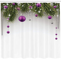 Lofaris Green Leaves Purple Ball Christmas Shower Curtain