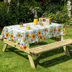 Lofaris Green Leaves Sunflowers Rectangle Kitchen Tablecloth