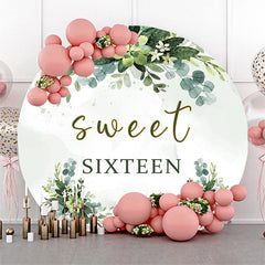 Lofaris Green Leaves Sweet Sixteen Round Birthday Backdrop
