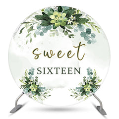Lofaris Green Leaves Sweet Sixteen Round Birthday Backdrop