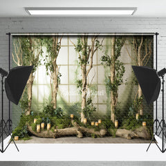 Lofaris Green Leaves Trees Candle Spring Photo Backdrop