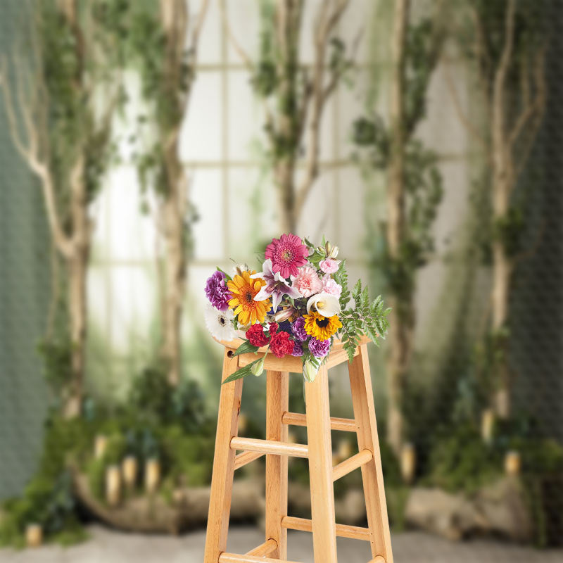 Lofaris Green Leaves Trees Candle Spring Photo Backdrop