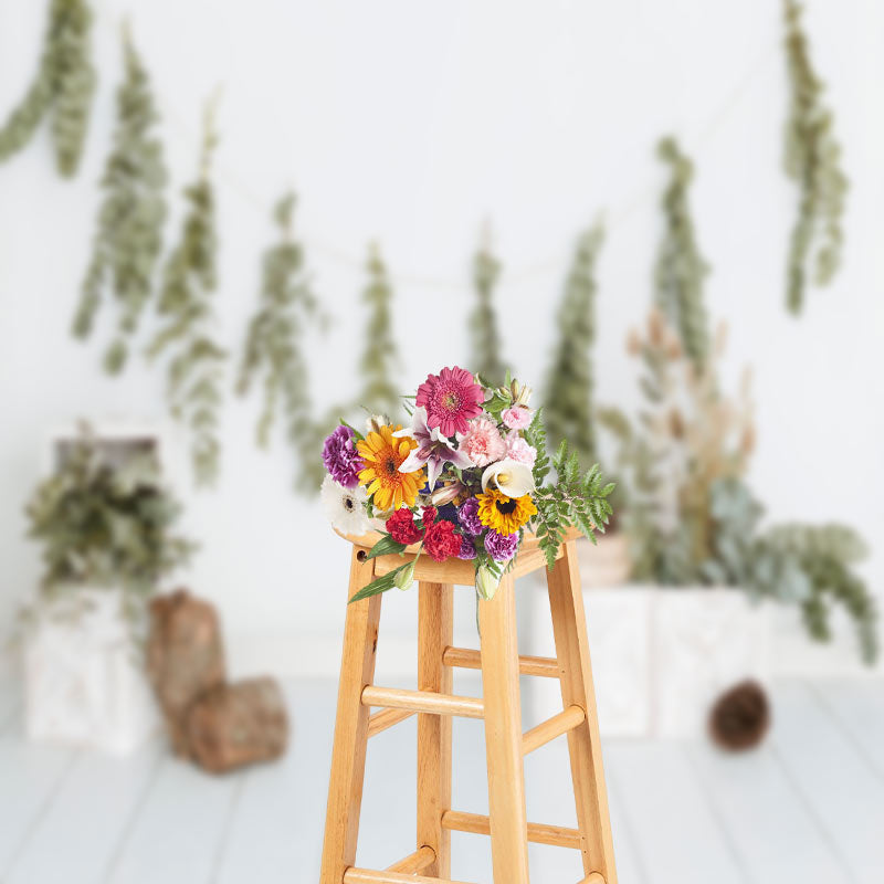 Lofaris Green Leaves White Box Cone Photography Backdrop