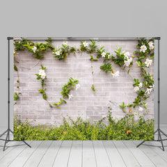 Lofaris Green Leaves White Floral Wall Portrait Backdrop