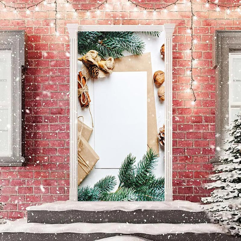 Lofaris Green Leaves White Paper Board Christmas Door Cover