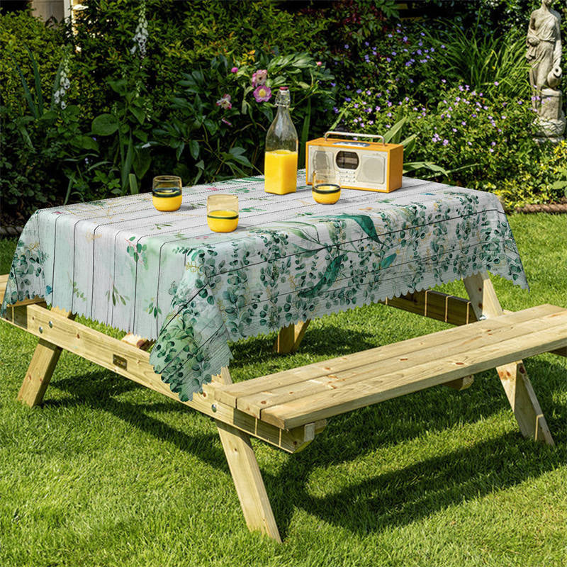 Lofaris Green Leaves White Wood Spring Rectangle Tablecloth