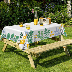 Lofaris Green Leaves Yellow Floral Boho White Kitchen Tablecloth