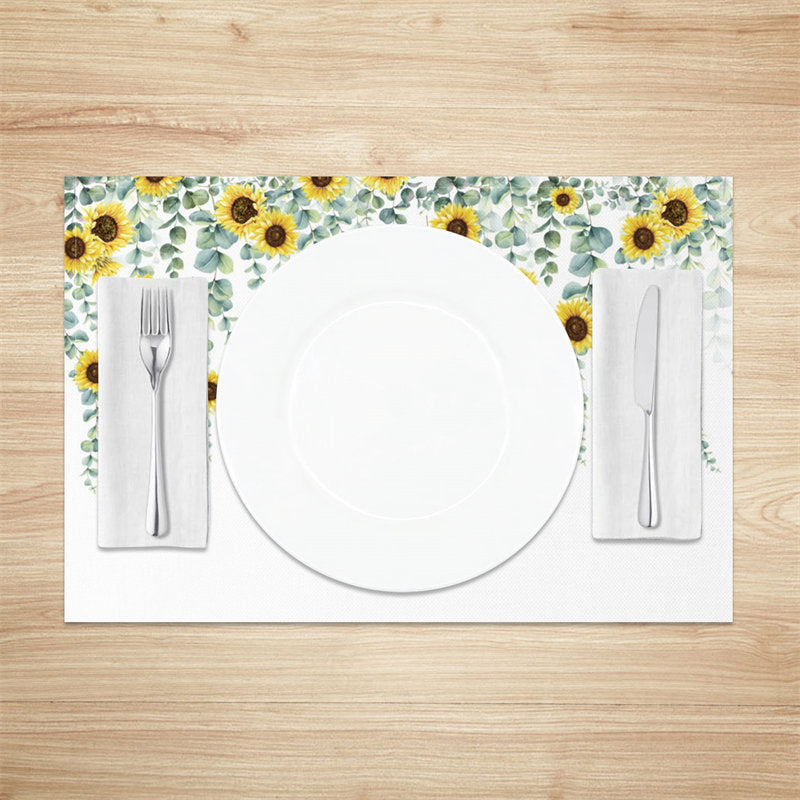 Lofaris Green Leaves Yellow Sunflower Set Of 4 Placemats