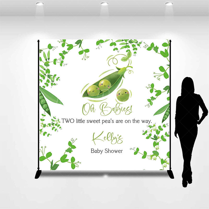 Lofaris Green Little Sweet Peas Custom Baby Shower Backdrop