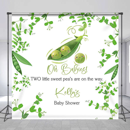 Lofaris Green Little Sweet Peas Custom Baby Shower Backdrop