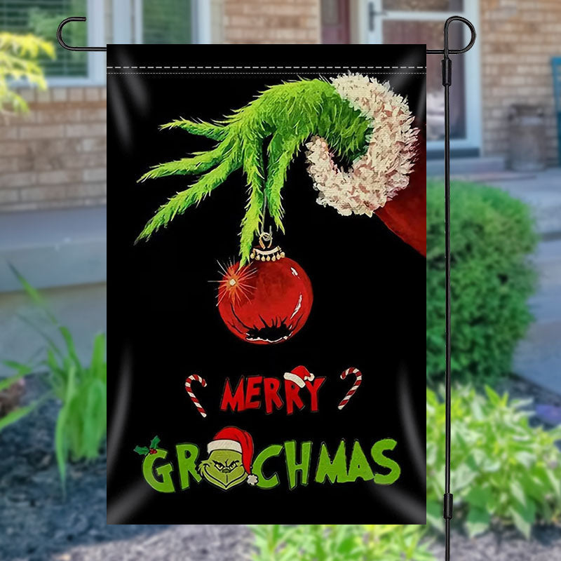 Lofaris Green Monster Black Merry Christmas Garden Flag
