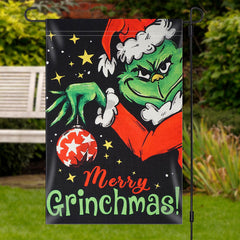 Lofaris Green Monster Star Black Merry Christmas Garden Flag