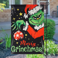 Lofaris Green Monster Star Black Merry Christmas Garden Flag