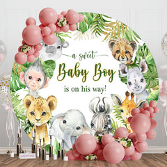 Lofaris Green Monstera Animals Round Baby Shower Backdrop