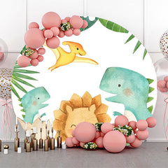 Lofaris Green Monstera Dinosaurs Round Backdrop For Party