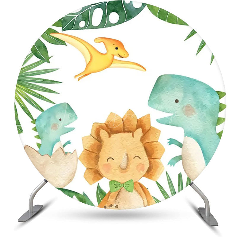 Lofaris Green Monstera Dinosaurs Round Backdrop For Party