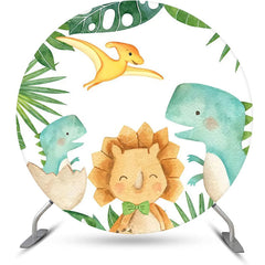 Lofaris Green Monstera Dinosaurs Round Backdrop For Party