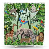 Lofaris Green Monstera Forest Safari Animal Shower Curtain