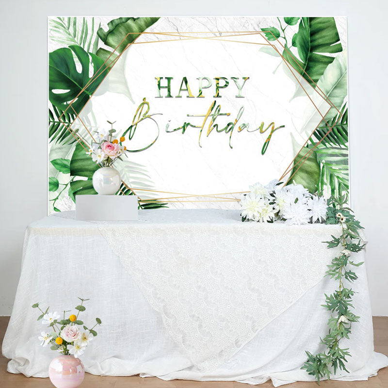 Lofaris Green Monstra Marble Texture Happy Birthday Backdrop
