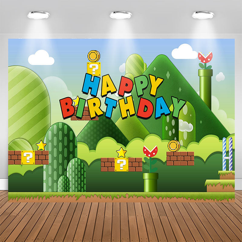 Lofaris Green Mountain Adventure Game Level Birthday Backdrop