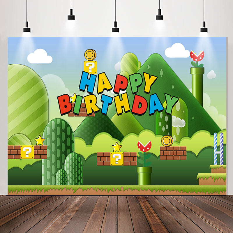 Lofaris Green Mountain Adventure Game Level Birthday Backdrop