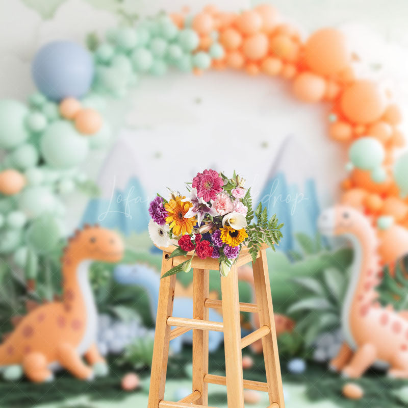 Lofaris Green Orange Dinosaur Mountain Safari Photo Backdrop