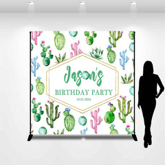 Lofaris Green Pink Blue Cactus Custom Birthday Backdrop