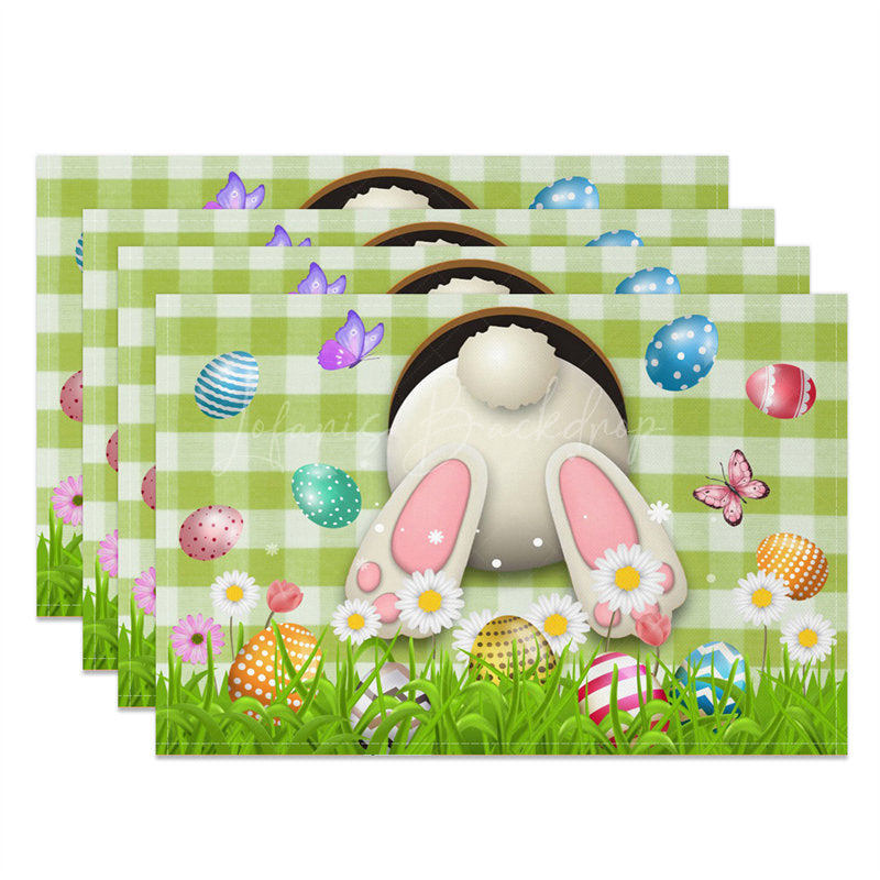 Lofaris Green Plaid Rabbit Eggs Floral Set Of 4 Placemats