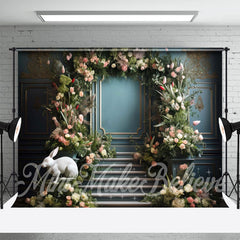 Lofaris Green Plant Flowers Rabbit Sculpture Easter Backdrop