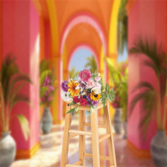 Lofaris Green Plant Pink Wall Summer Backdrop For Photograph