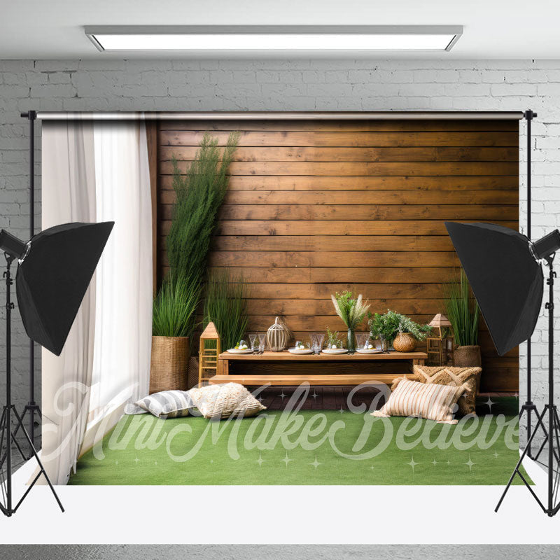 Lofaris Green Plant Vase Window Wooden Wall Spring Backdrop