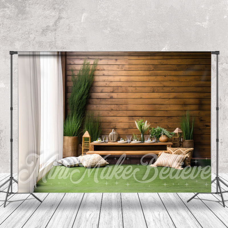 Lofaris Green Plant Vase Window Wooden Wall Spring Backdrop