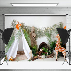 Lofaris Green Plants Animal Dolls Birthday Cake Smash Backdrop