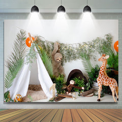 Lofaris Green Plants Animal Dolls Birthday Cake Smash Backdrop