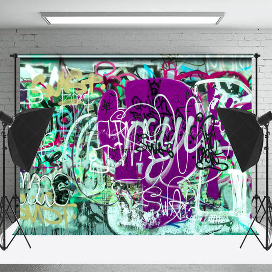 Lofaris Green Purple Messy Graffiti Wall Backdrop For Photo