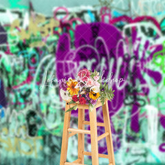 Lofaris Green Purple Messy Graffiti Wall Backdrop For Photo