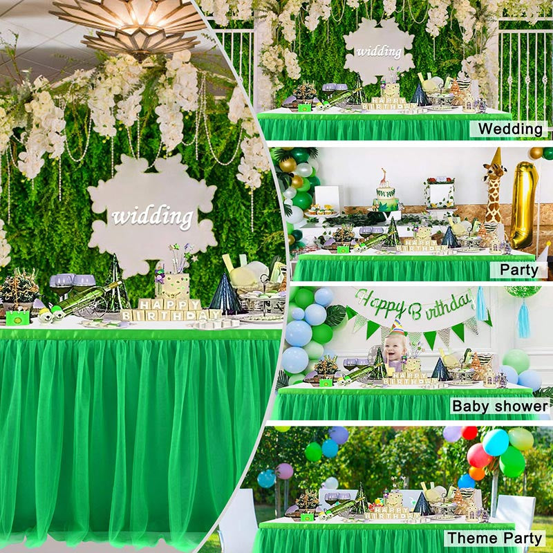 Lofaris Green Rectangle Tulle Ruffle Banquet Table Skirt