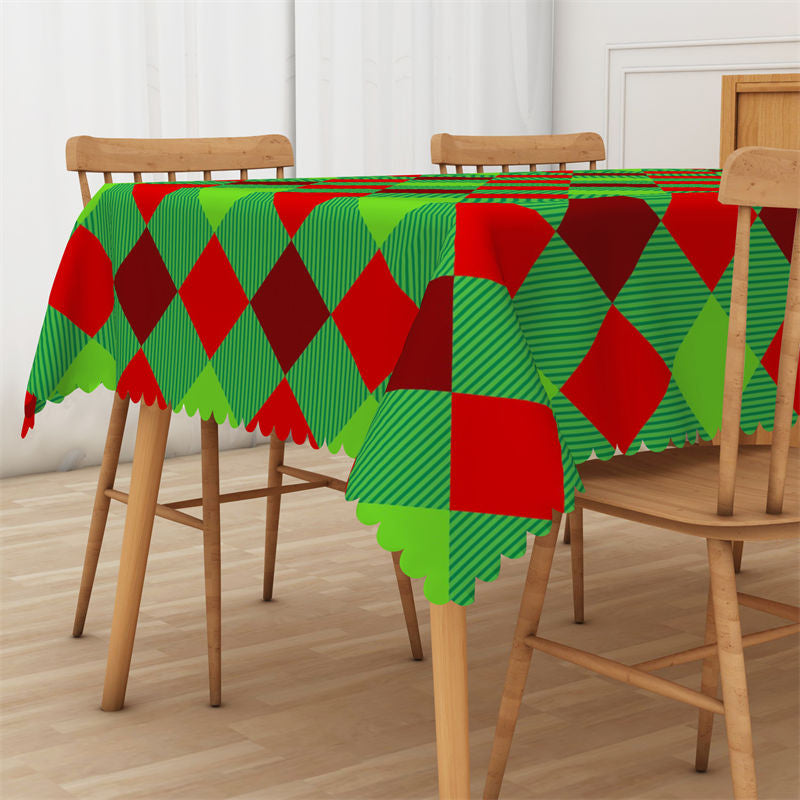 Lofaris Green Red Xmas Holiday Rectangle Tablecloth