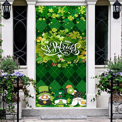 Lofaris Green Rhombus Lattice St Patricks Day Door Cover