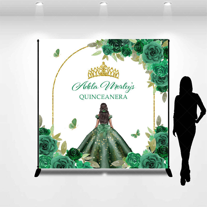 Lofaris Green Rose Gold Crown Custom Quinceanera Backdrop