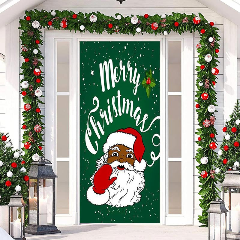 Lofaris Green Santa Claus Snowy Merry Christmas Door Cover