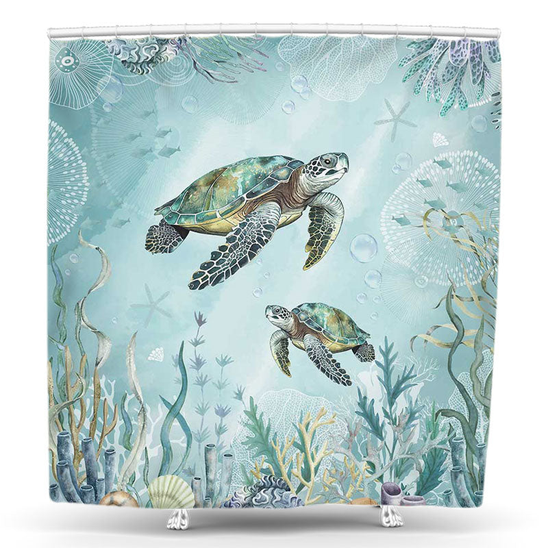Lofaris Green Sea Turtle Grass Bubble Shell Shower Curtain