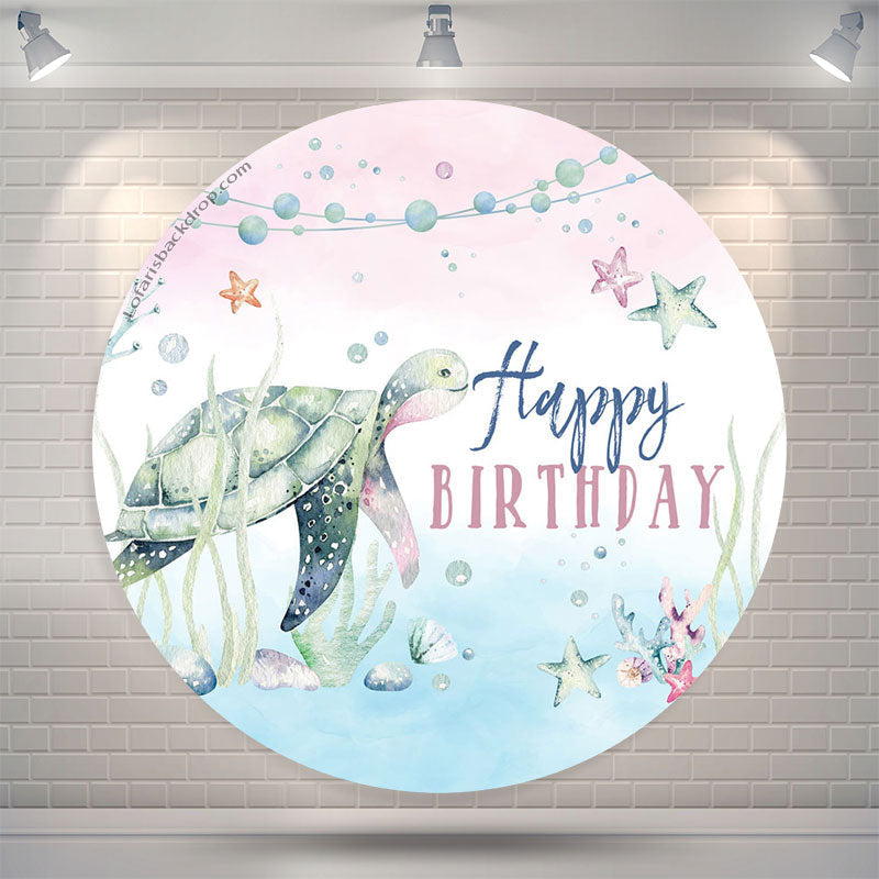 Lofaris Green Sea Turtle Starfish Boho Circle Birthday Backdrop