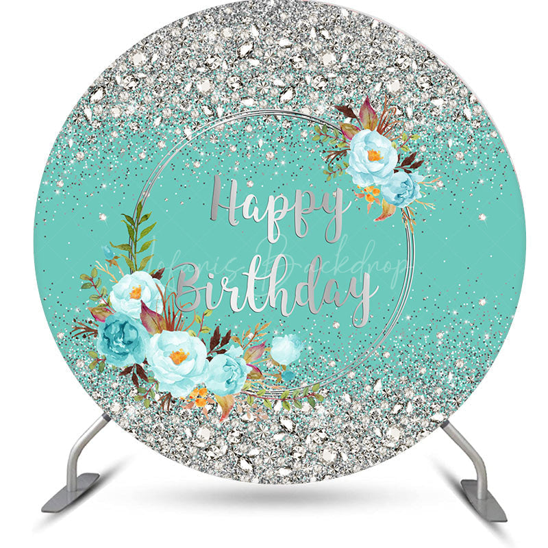 Lofaris Green Silver Glitter Bokeh Round Birthday Backdrop