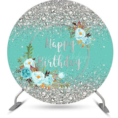 Lofaris Green Silver Glitter Bokeh Round Birthday Backdrop