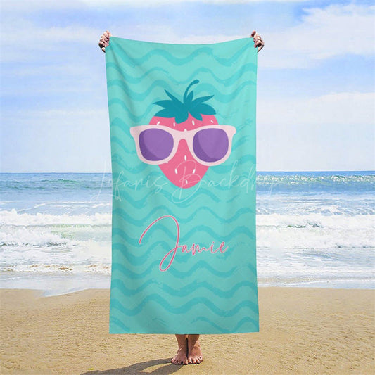Lofaris Green Strawberry Sunglasses Custom Name Beach Towel