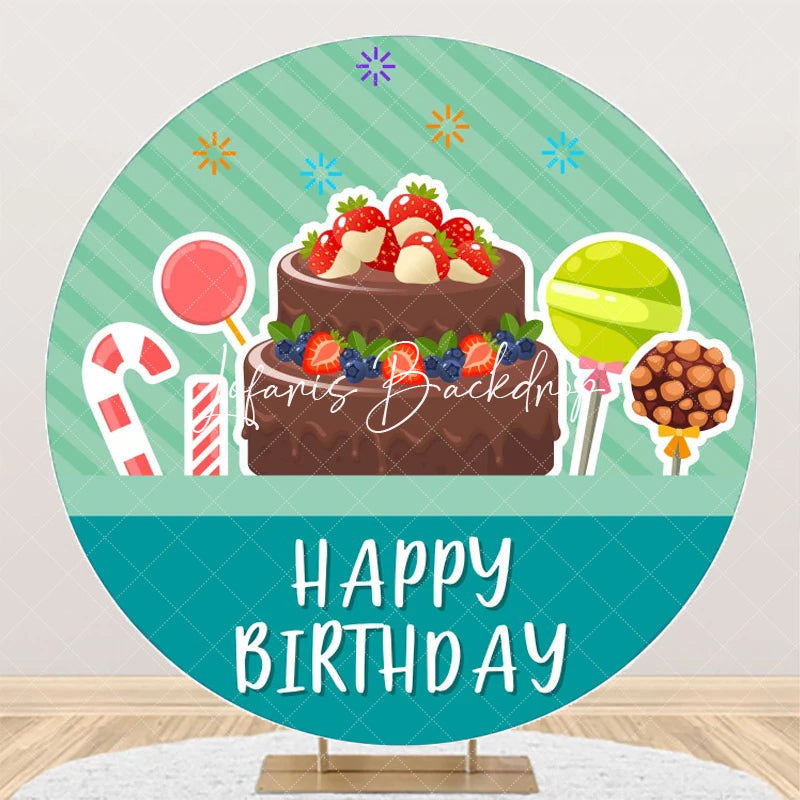 Lofaris Green Stripe Candyland Cake Round Birthday Backdrop