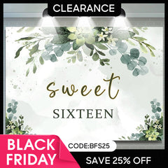 (Ship In 24HR) Sweet Sixteen Green Leaves 16th Birthday Backdrop