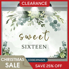 (Ship In 24HR) Sweet Sixteen Green Leaves 16th Birthday Backdrop