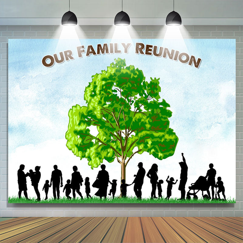 Lofaris Green Tree Our Family Reunion Outdoor Party Backdrop